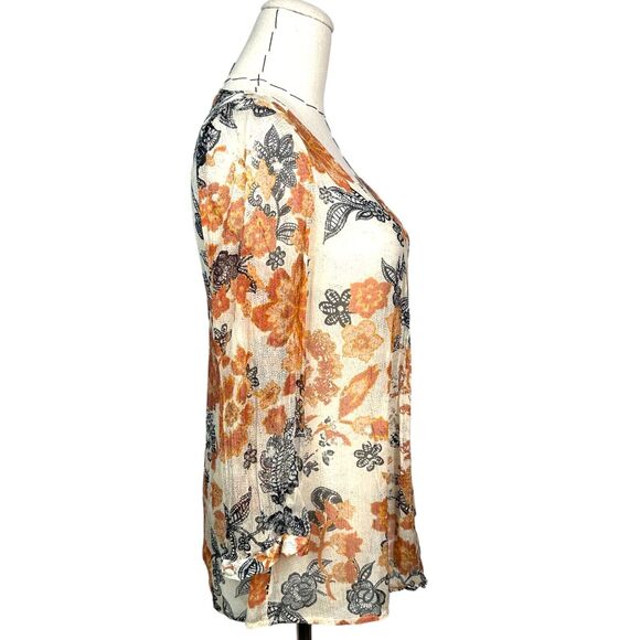 Lucky Brand Blouse Womens Size XS Floral Print Sheer Pleated Boho Lightweight - Picture 2 of 13
